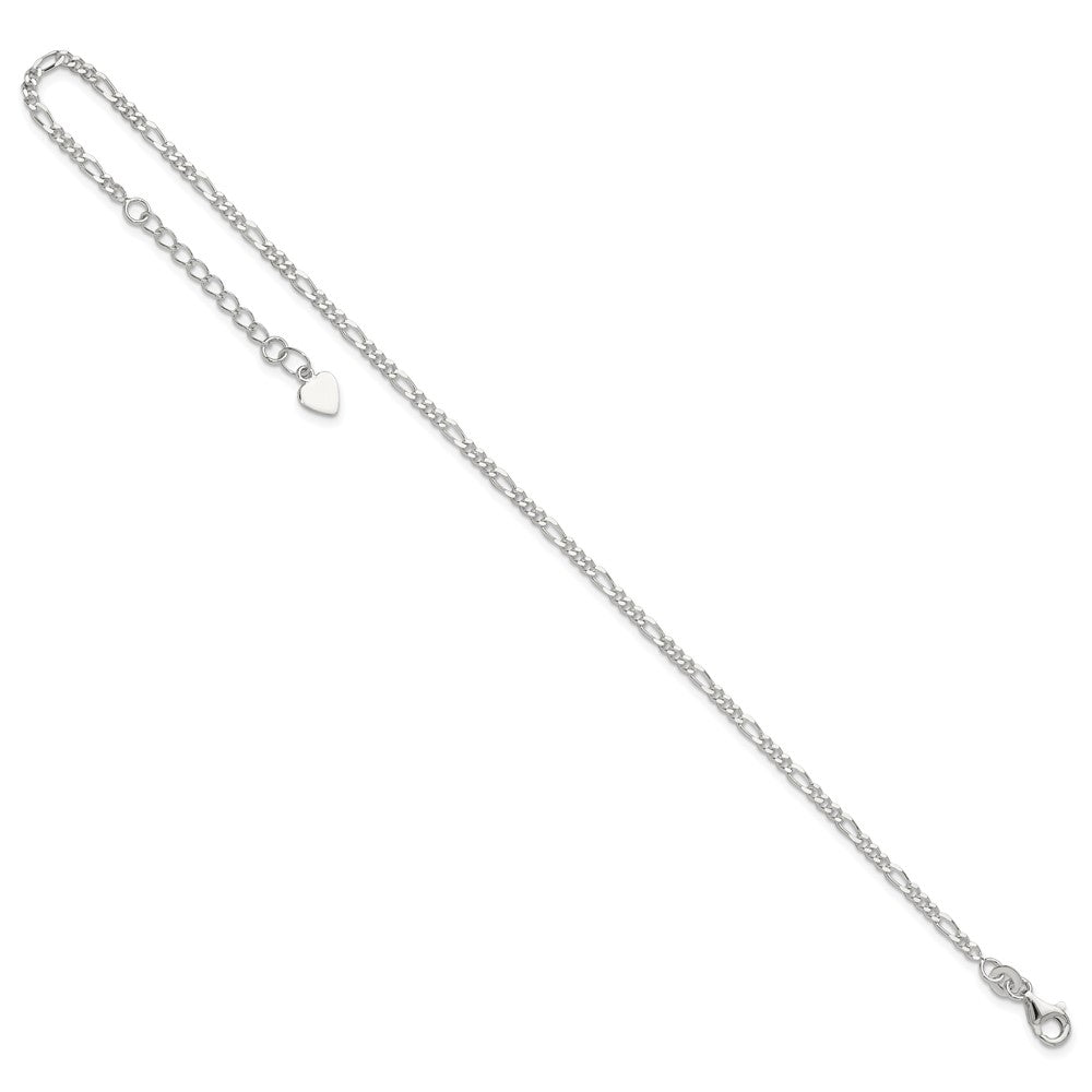 Sterling Silver Figaro Chain 9 inch Plus 1 inch Extender - Total 10 inch Anklet