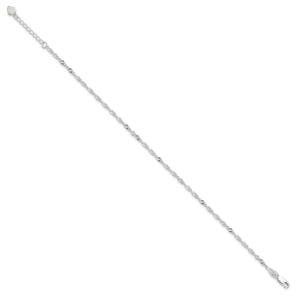 Sterling Silver 3mm Singapore Chain 8 inch Plus 1 inch Extender - Total 9 inch Anklet