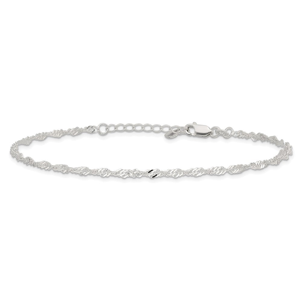 Sterling Silver 3mm Singapore Chain 10 inch Plus 1 inch Extender - Total 11 inch Anklet