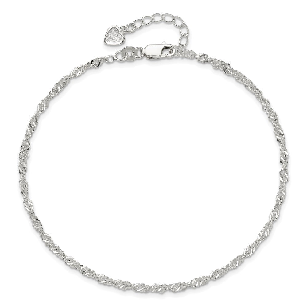 Sterling Silver 3mm Singapore Chain 8 inch Plus 1 inch Extender - Total 9 inch Anklet