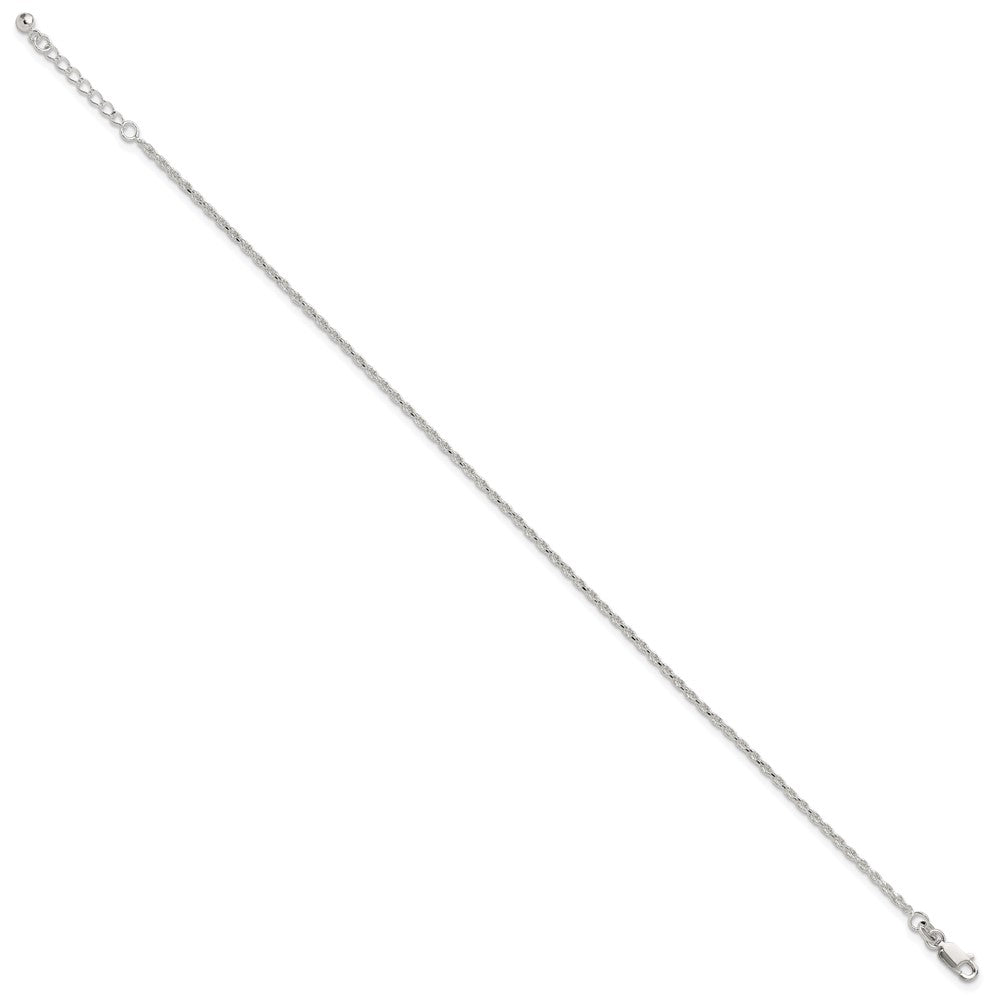Sterling Silver 2mm Rope Chain 9 inch Plus 1 inch Extender - Total 10 inch Anklet