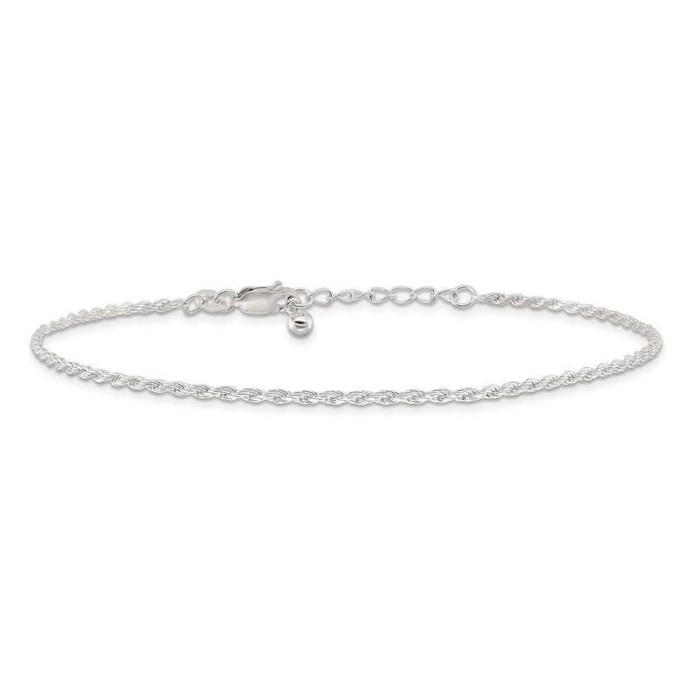 Sterling Silver 2mm Rope Chain 9 inch Plus 1 inch Extender - Total 10 inch Anklet