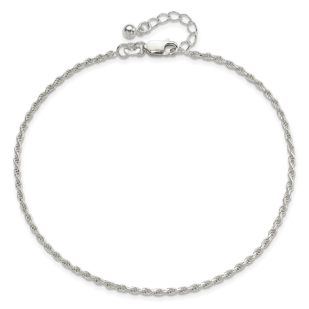 Sterling Silver 2mm Rope Chain 9 inch Plus 1 inch Extender - Total 10 inch Anklet