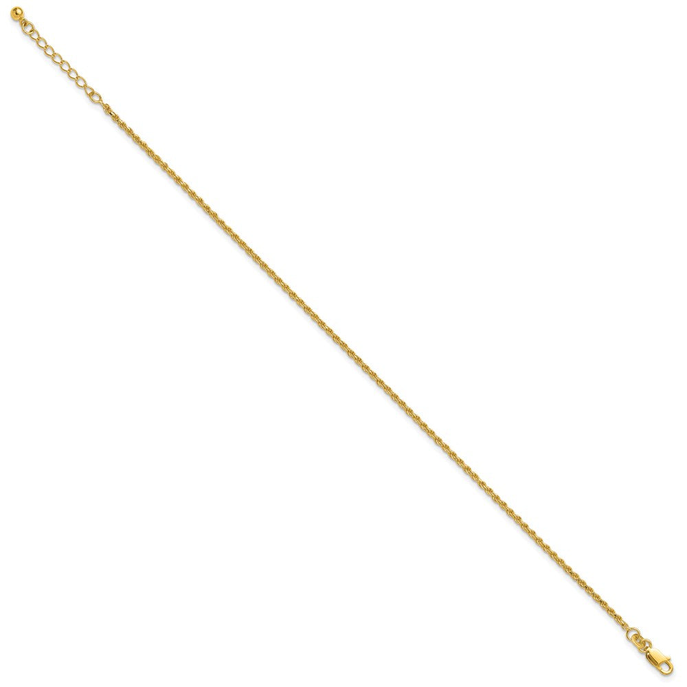 Sterling Silver Gold-tone 2mm Rope Chain 9 inch Plus 1 inch Extender - Total 10 inch Anklet