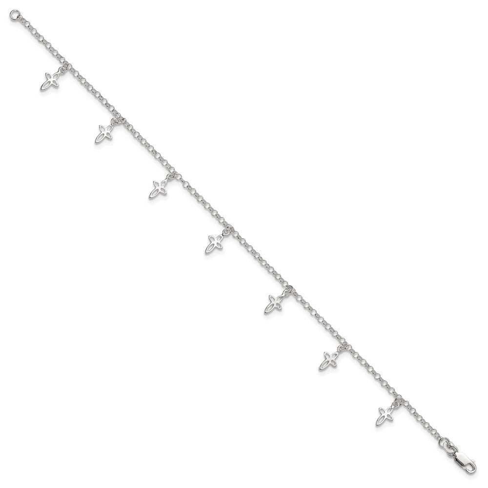 Sterling Silver 10 in Cross Anklet
