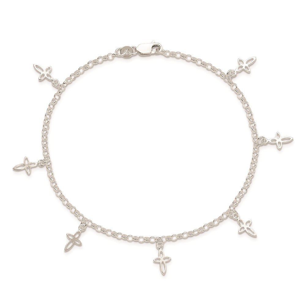 Sterling Silver 10 in Cross Anklet
