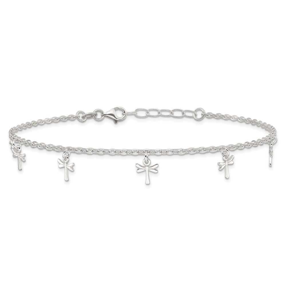 Sterling Silver Dragonfly Charms 9 inch Plus 1 inch Extender - Total 10 inch Anklet