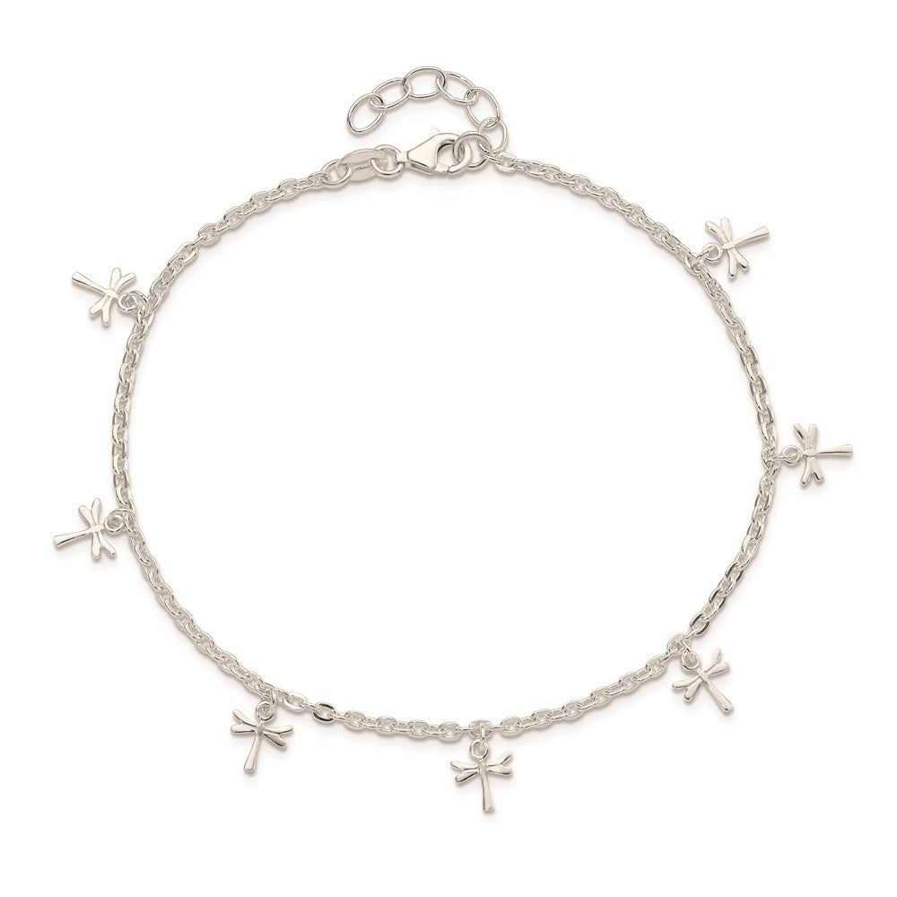 Sterling Silver Dragonfly Charms 9 inch Plus 1 inch Extender - Total 10 inch Anklet