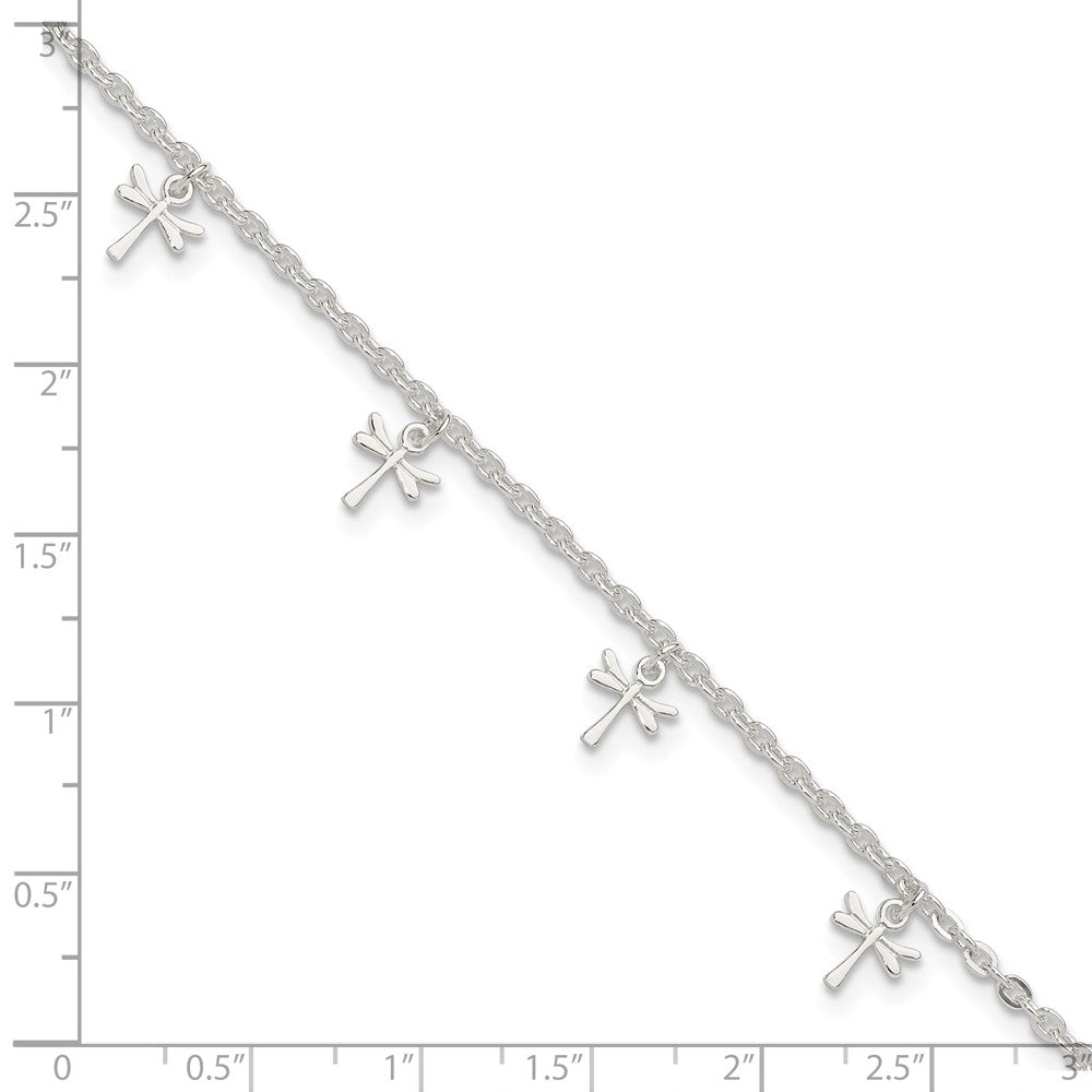 Sterling Silver Dragonfly Charms 9 inch Plus 1 inch Extender - Total 10 inch Anklet