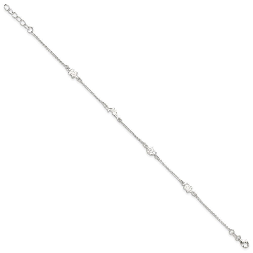 Sterling Silver Turtle/Dolphin/Snail 9 inch Plus 1 inch Extender - Total 10 inch Anklet