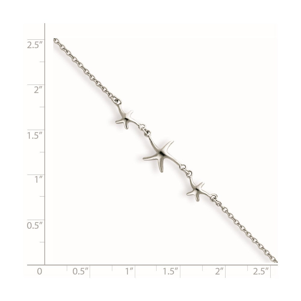 Sterling Silver Rhodium-plated Starfish 10 inch Plus 1 inch Extender - Total 11 inch Anklet