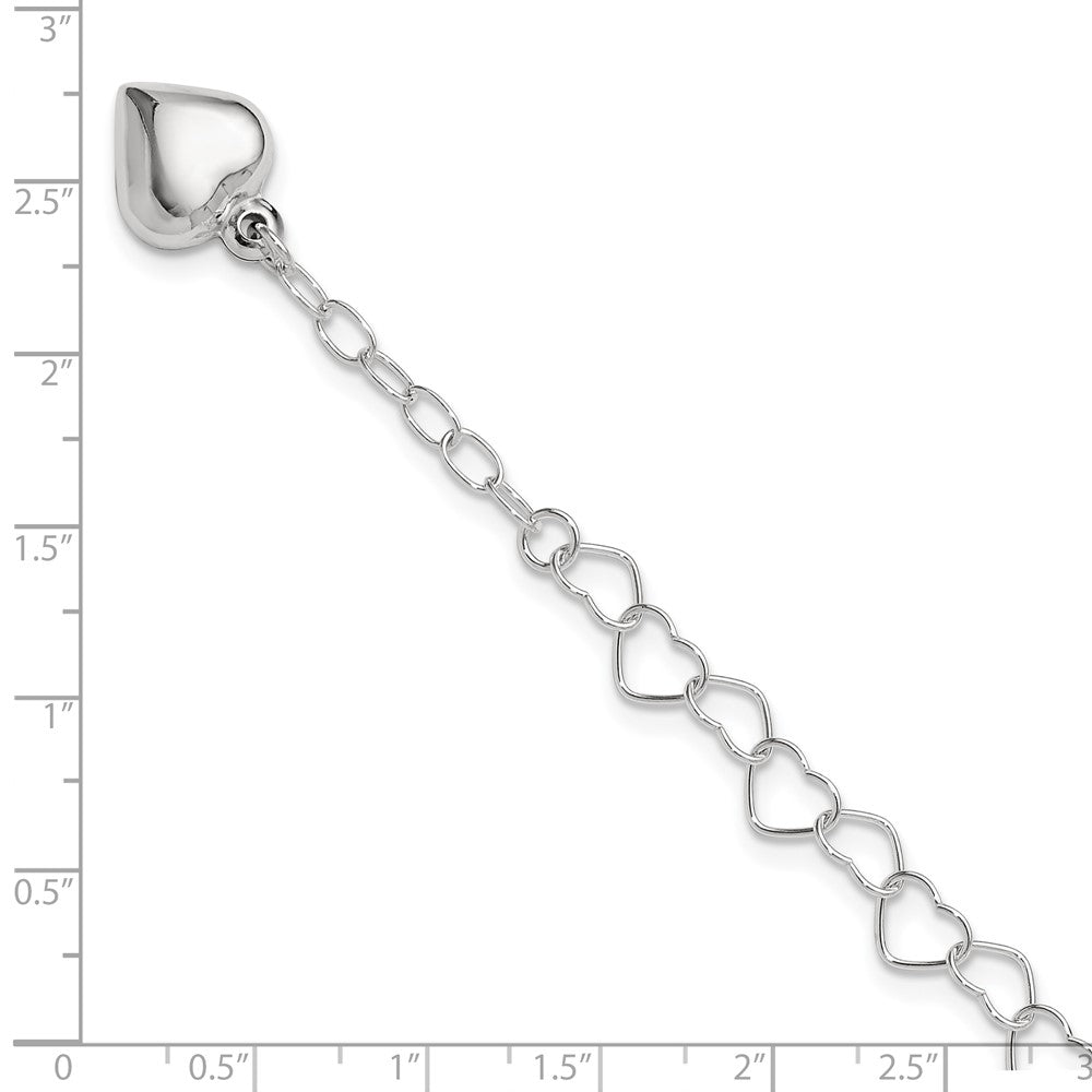 Sterling Silver Puffed Heart Dangle 9 inch Plus 1 inch Extender - Total 10 inch Anklet