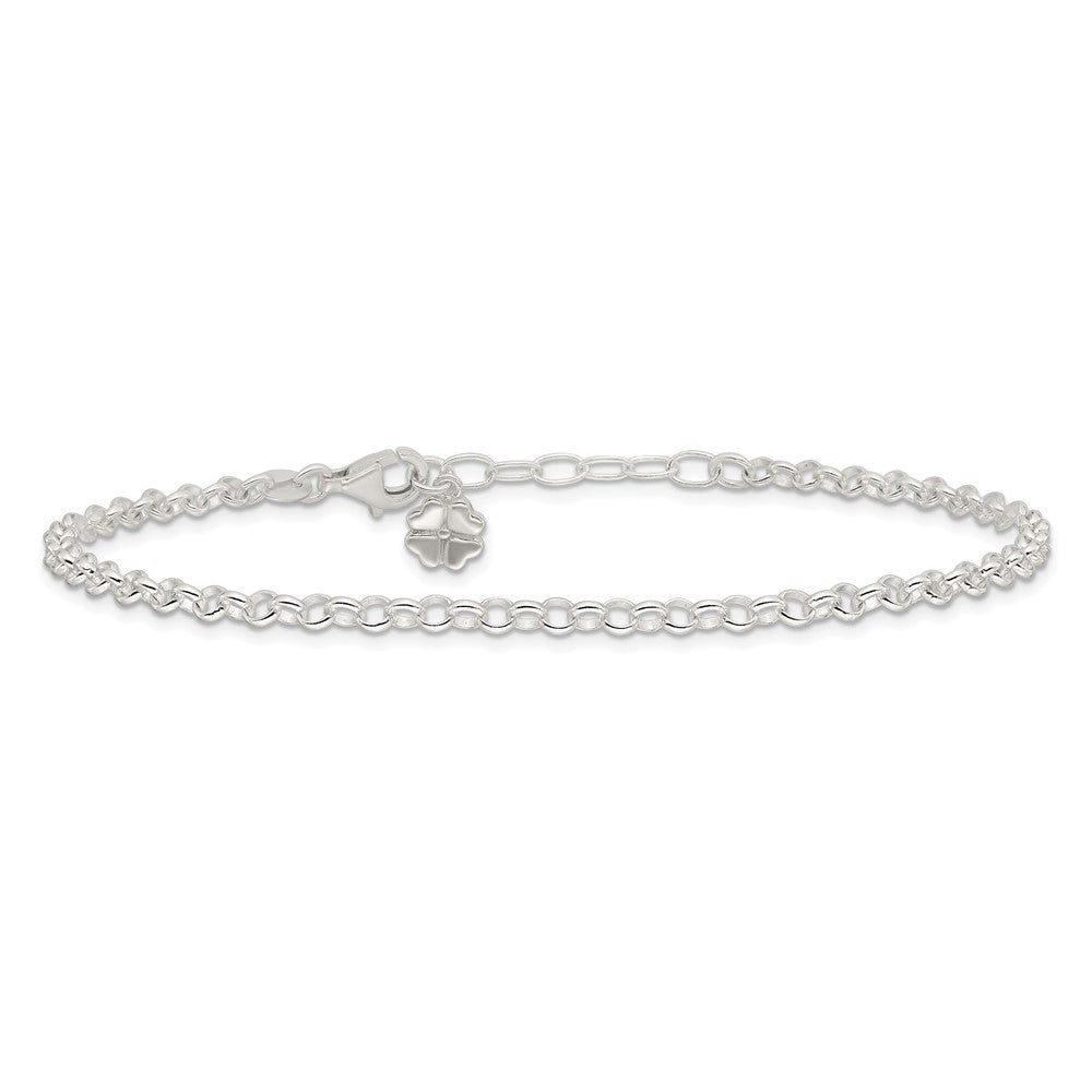 Sterling Silver Clover Dangle 9 inch Plus 1 inch Extender - Total 10 inch Anklet
