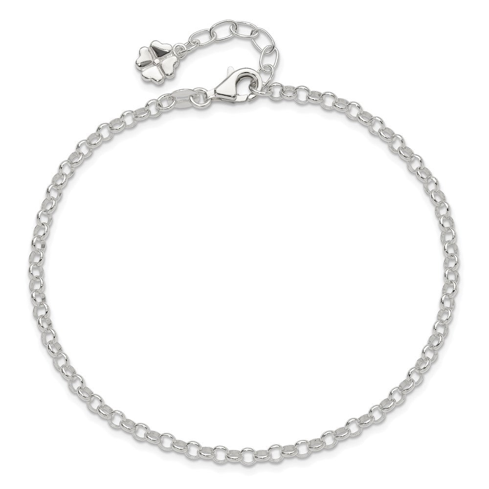 Sterling Silver Clover Dangle 9 inch Plus 1 inch Extender - Total 10 inch Anklet