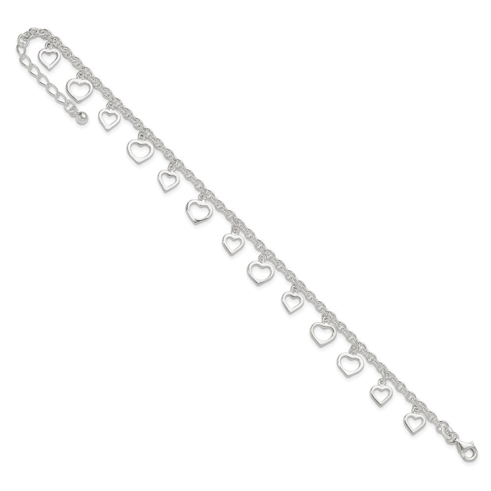 Sterling Silver Heart Charms 8 inch Plus 1 inch Extender - Total 9 inch Anklet