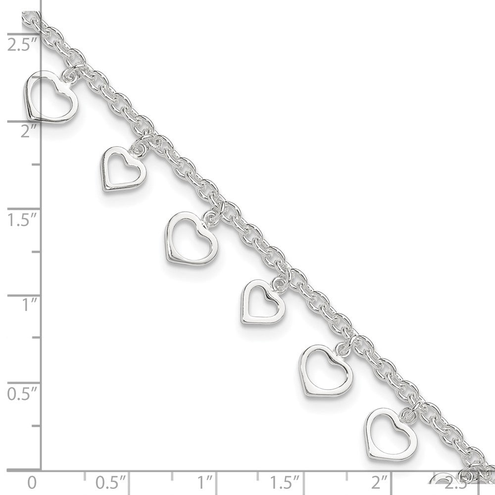 Sterling Silver Heart Charms 8 inch Plus 1 inch Extender - Total 9 inch Anklet