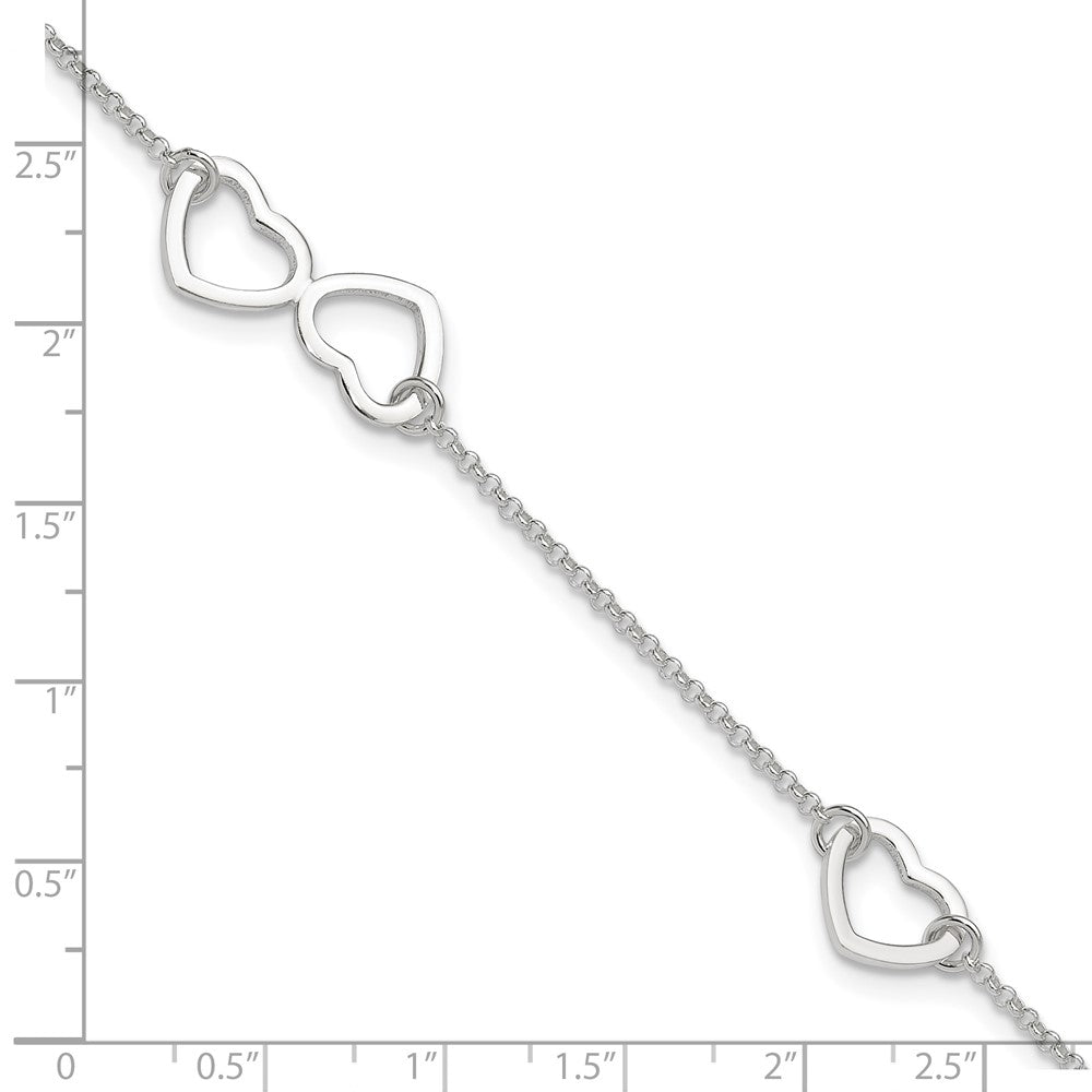 Sterling Silver Hearts 9 inch Plus 1 inch Extender - Total 10 inch Anklet