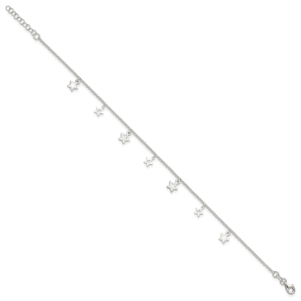 Sterling Silver Stars 9 inch Plus 1 inch Extender - Total 10 inch Anklet