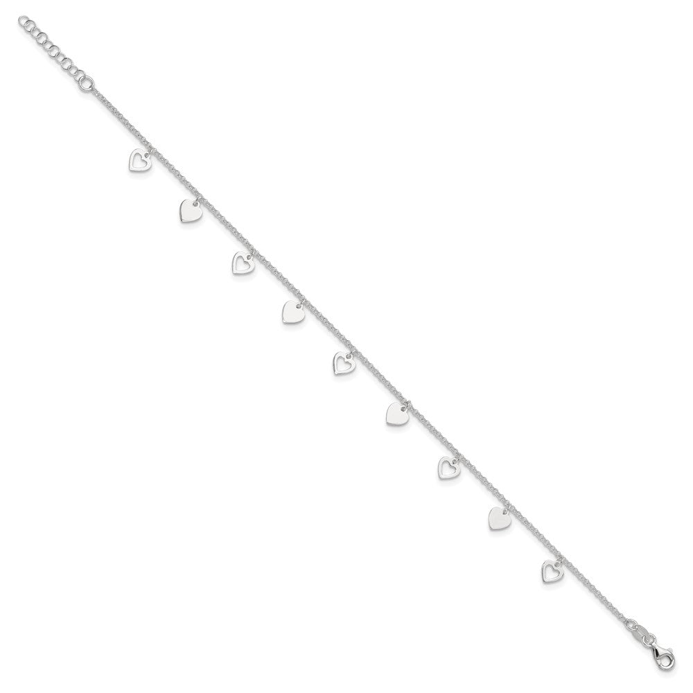 Sterling Silver Heart Charms 9 inch Plus 1 inch Extender - Total 10 inch Anklet