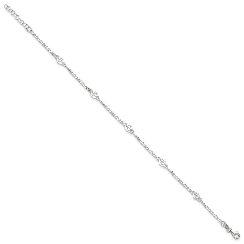 Sterling Silver Swirl Disc 9 inch Plus 1 inch Extender - Total 10 inch Anklet