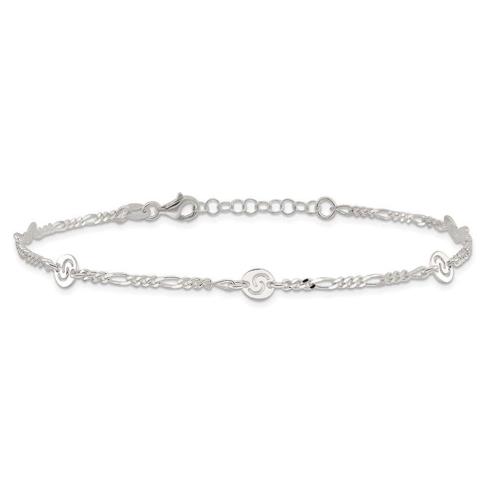 Sterling Silver Swirl Disc 9 inch Plus 1 inch Extender - Total 10 inch Anklet