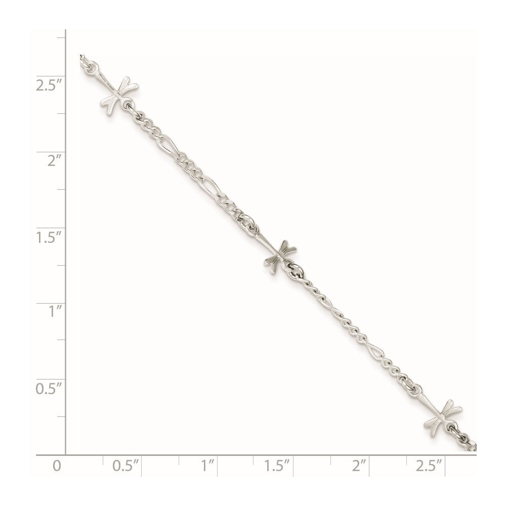 Sterling Silver Dragonflies 8 inch Plus 1 inch Extender - Total 9 inch Anklet