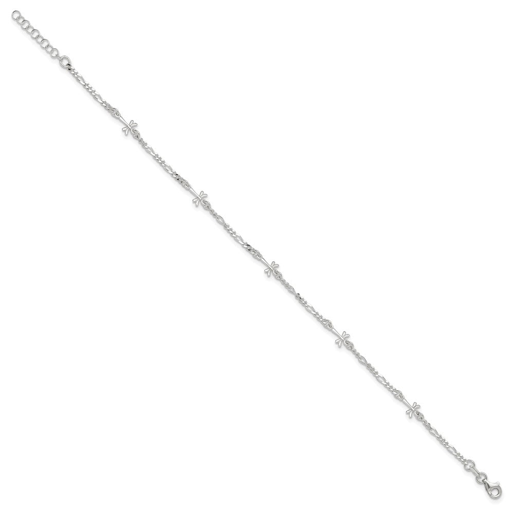 Sterling Silver Dragonflies 8 inch Plus 1 inch Extender - Total 9 inch Anklet