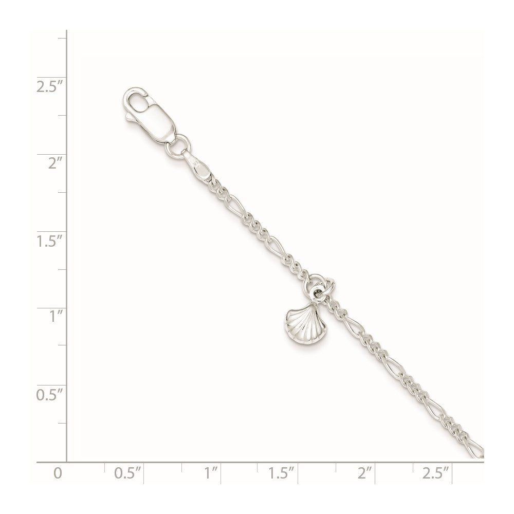 Sterling Silver Shell Dangle 9 inch Plus 1 inch Extender - Total 10 inch Anklet