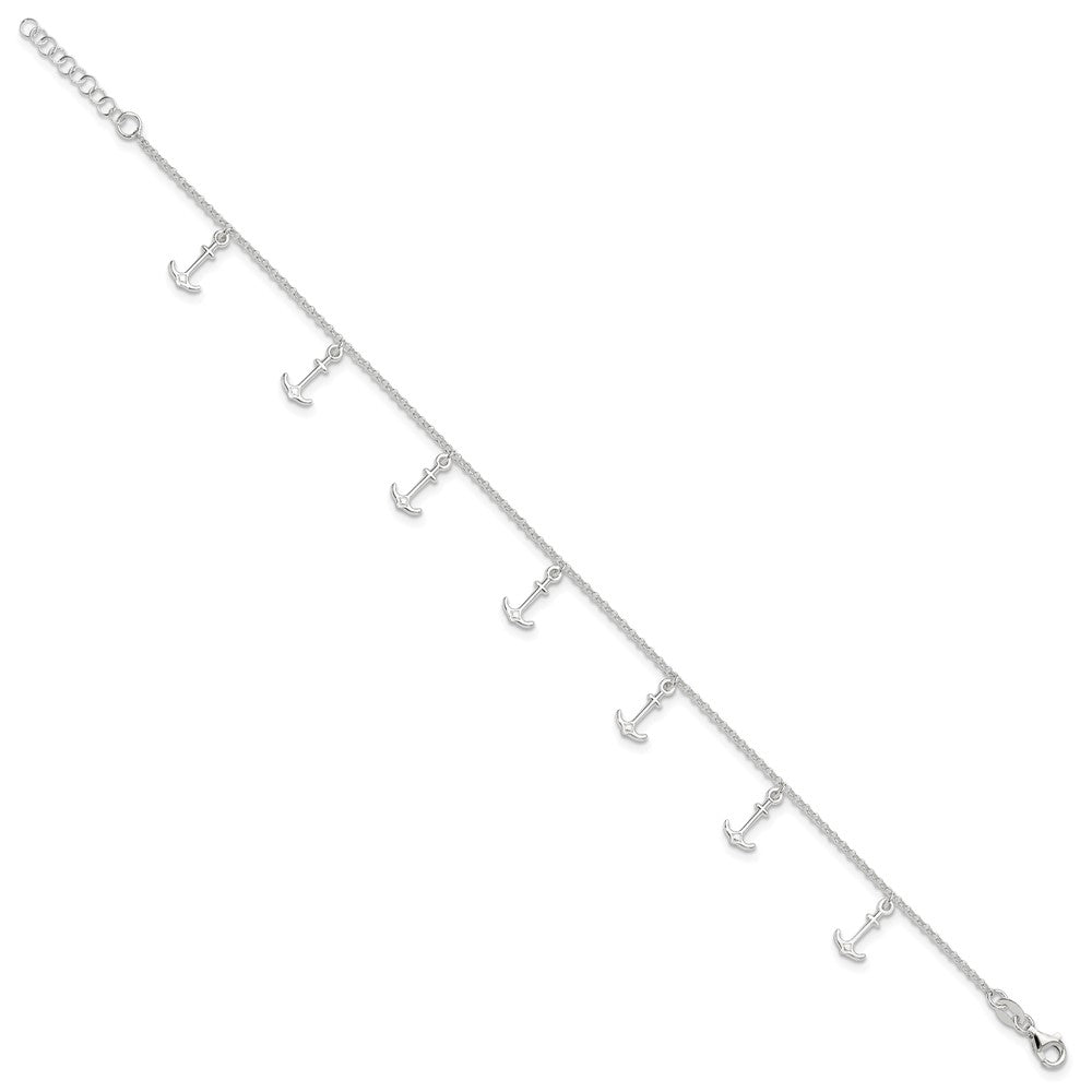 Sterling Silver Anchor Charms 9 inch Plus 1 inch Extender - Total 10 inch Anklet