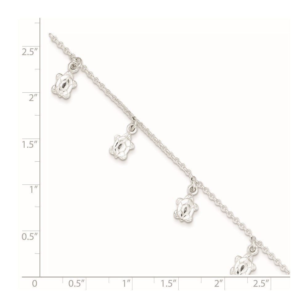 Sterling Silver Turtle Charms 9 inch Plus 1 inch Extender - Total 10 inch Anklet