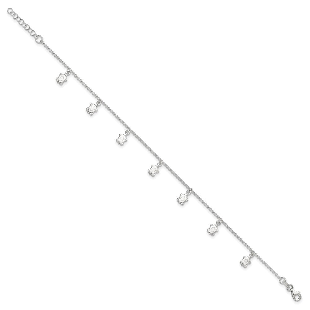 Sterling Silver Turtle Charms 9 inch Plus 1 inch Extender - Total 10 inch Anklet