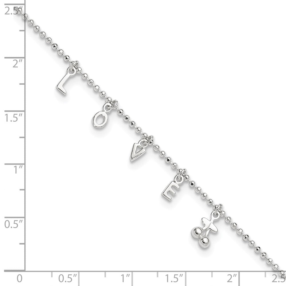 Sterling Silver LOVE Letters 10 inch Plus 1 inch Extender - Total 11 inch Anklet