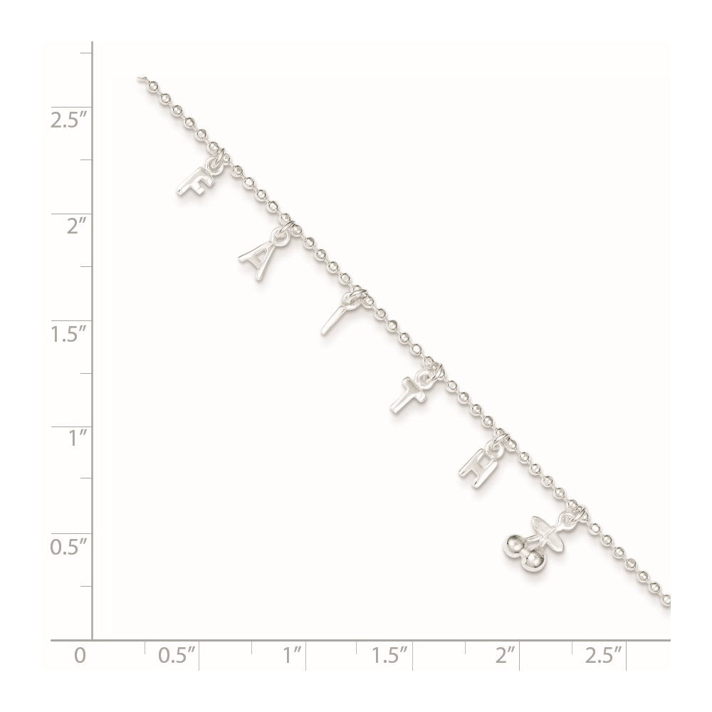 Sterling Silver FAITH Letters 10 inch Plus 1 inch Extender - Total 11 inch Anklet