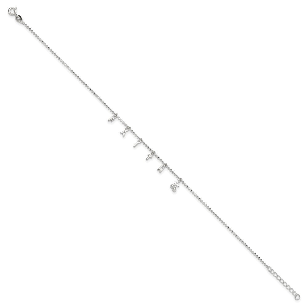 Sterling Silver FAITH Letters 10 inch Plus 1 inch Extender - Total 11 inch Anklet