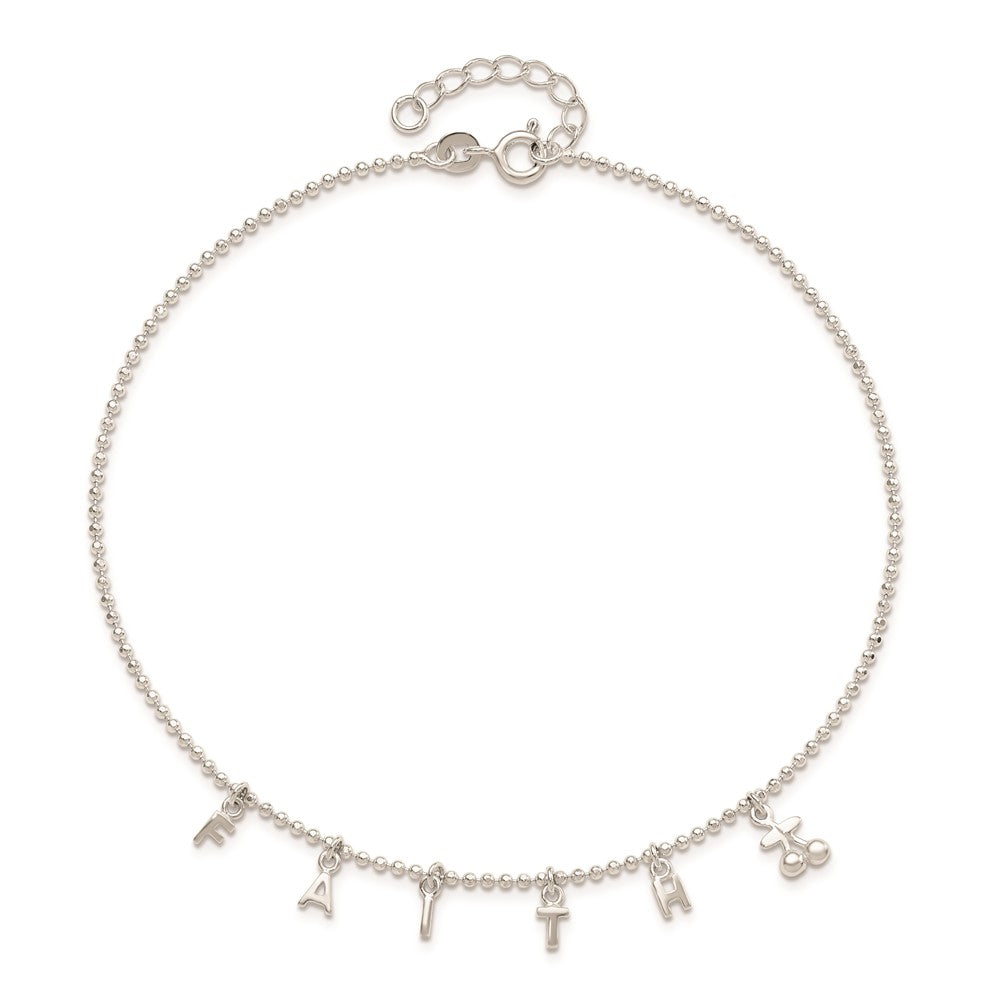 Sterling Silver FAITH Letters 10 inch Plus 1 inch Extender - Total 11 inch Anklet