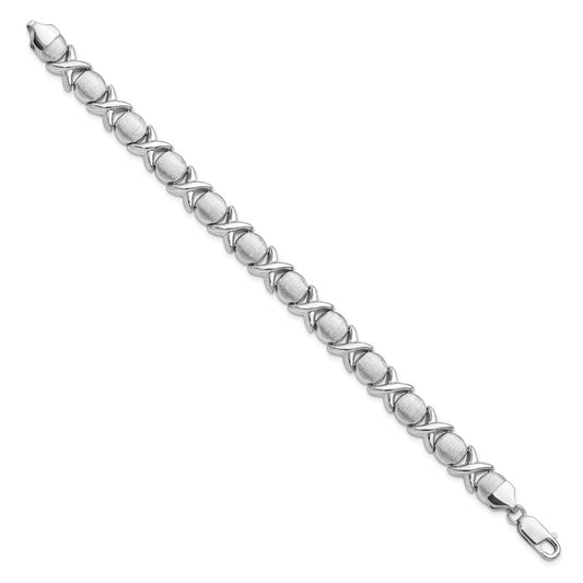 Sterling Silver Rhodium-plated Polished and Satin 9mm X and O 7.25 inch Bracelet