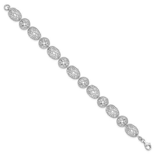 Sterling Silver Rhodium-plated Polished Filigree Ovals and Circles 8.25 inch Bracelet
