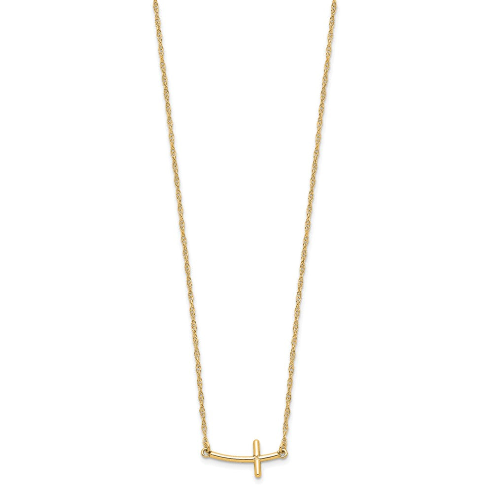 Sterling Silver YG-plated Small Sideways Curved Cross Necklace