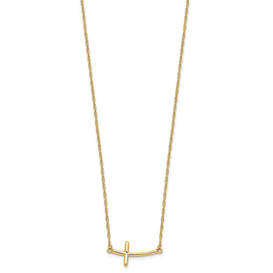 Sterling Silver YG-plated Large Sideways Curved Cross Necklace
