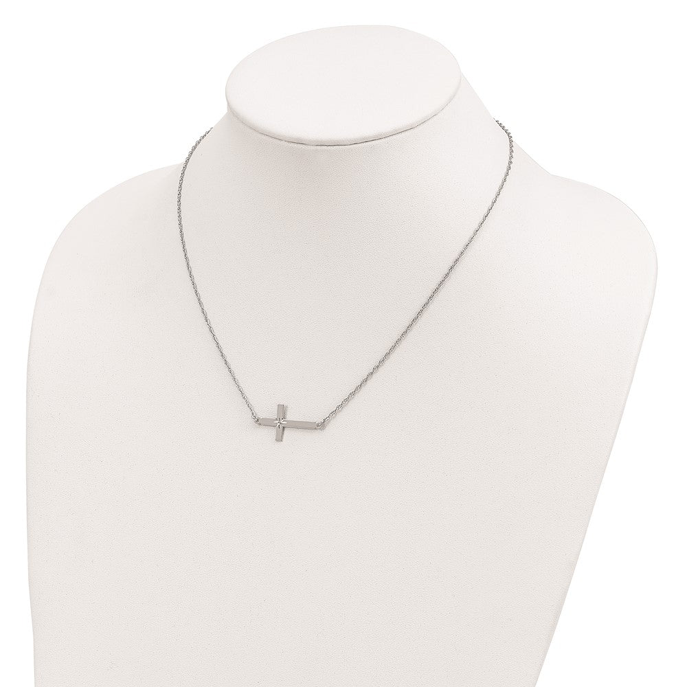 Sterling Silver Rhodium-plated Large D/C Sideways Cross Necklace