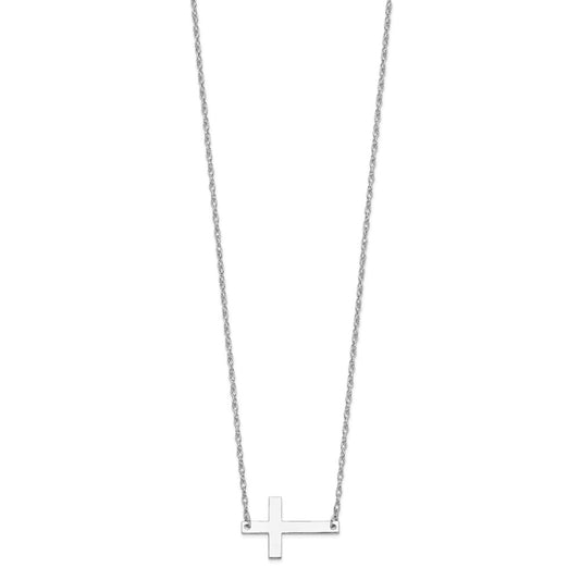 Sterling Silver Rhodium-plated Large Sideways Cross Necklace