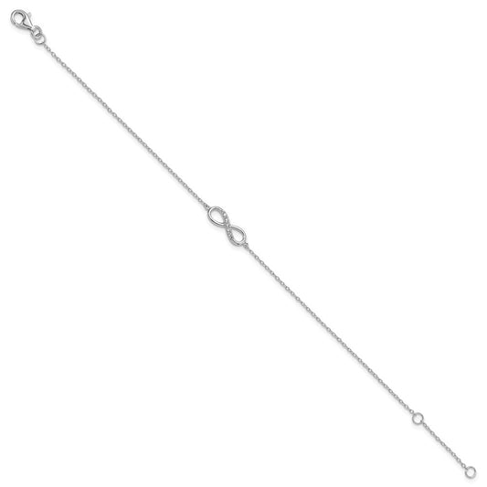 Sterling Silver Rhodium-plated with CZ Infinity w/ 1 IN EXT Bracelet