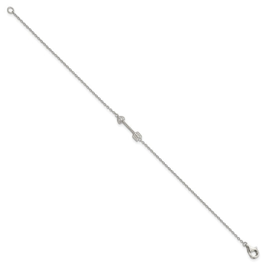 Sterling Silver Rhodium-plated Polished Arrow/Heart with CZ Bracelet