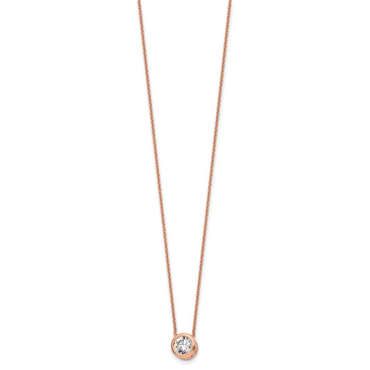 Sterling Silver Rose-tone Polished 8mm White CZ 18 inch Necklace