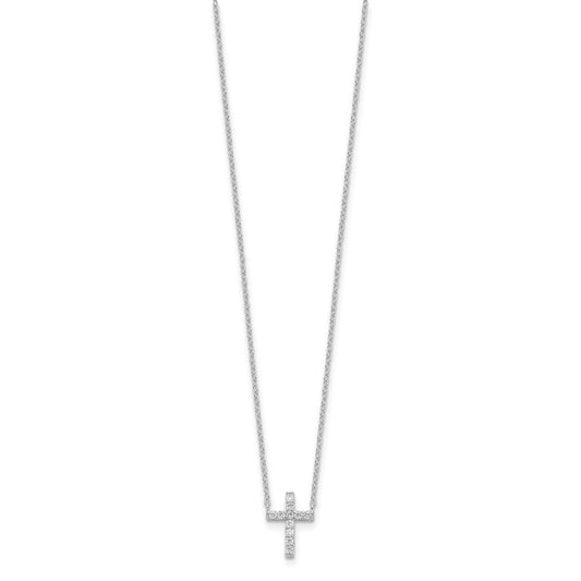 Sterling Silver Rhodium-plated CZ Cross w/2in ext. Necklace