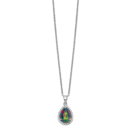 Sterling Silver Rhodium Polished Mystic Topaz & CZ Necklace
