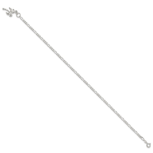 Sterling Silver 10inch Solid Polished Palm Tree Anklet