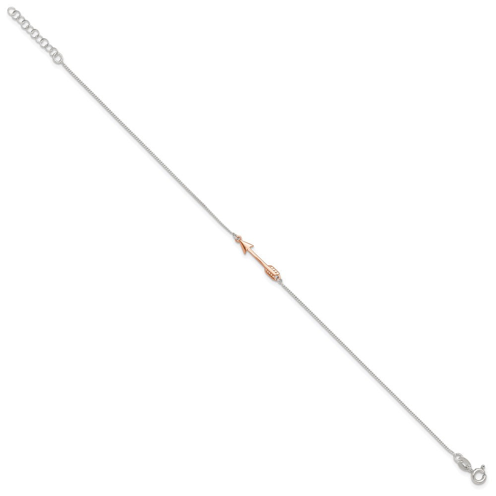 Sterling Silver with Rose-tone Arrow 10 inch Plus 1 inch Extender - Total 11 inch Anklet