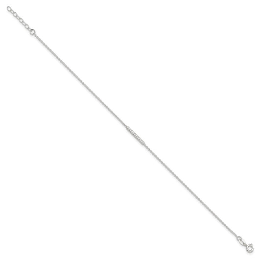 Sterling Silver CZ Bar 10 inch Plus 1 inch Extender - Total 11 inch Anklet