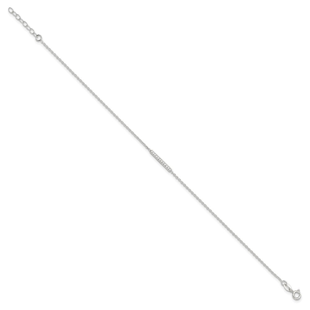 Sterling Silver CZ Bar 9 inch Plus 1 inch Extender - Total 10 inch Anklet